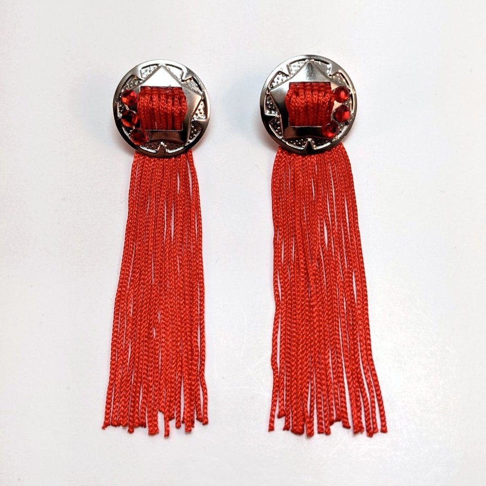 Handmade Western Star Earrings Fringe Rhinestone Silver Prairie Country Cowboy